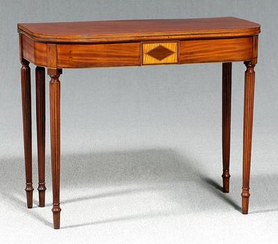 Appraisal: Federal inlaid mahogany card table fold-over top diamond and tiger