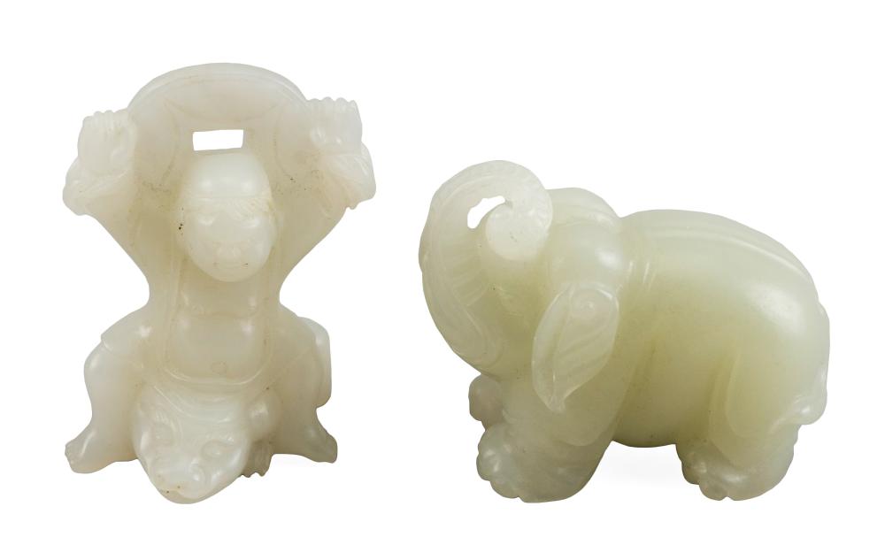 Appraisal: TWO CHINESE CARVED WHITE JADE FIGURE GROUPSTWO CHINESE CARVED WHITE