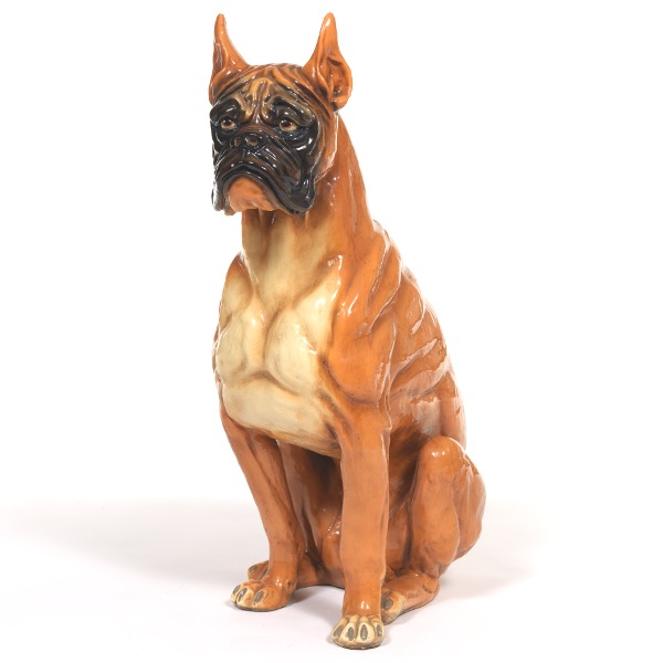 Appraisal: LIFE-SIZED GLAZED BOXER FIGURE x x Polychromed chalkware figure of