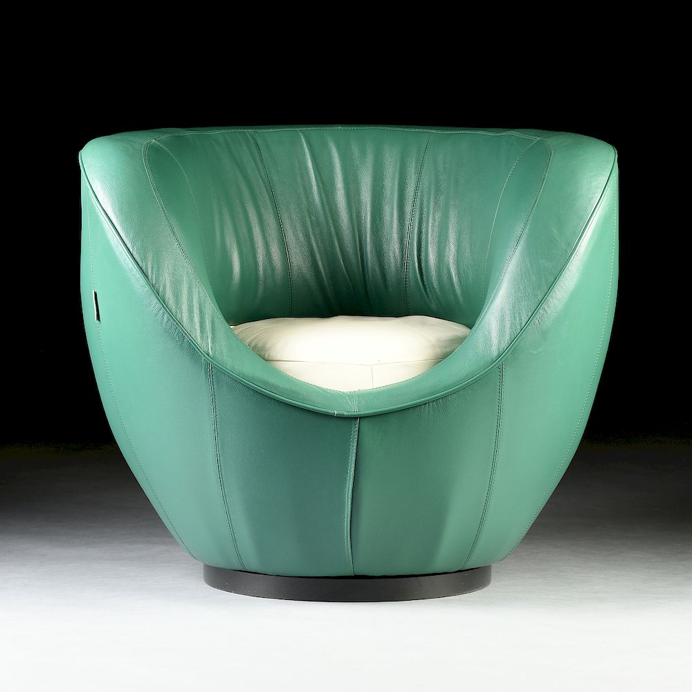 Appraisal: A SALOTTI GREEN AND WHITE LEATHER SWIVEL TUB CHAIR WILMA