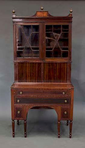 Appraisal: Early 's Federal Secretary Bookcase Desk Early 's Federal Secretary