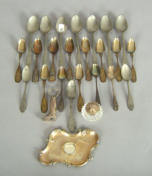 Appraisal: Nine coin silver spoons together with a sterling inkwell and