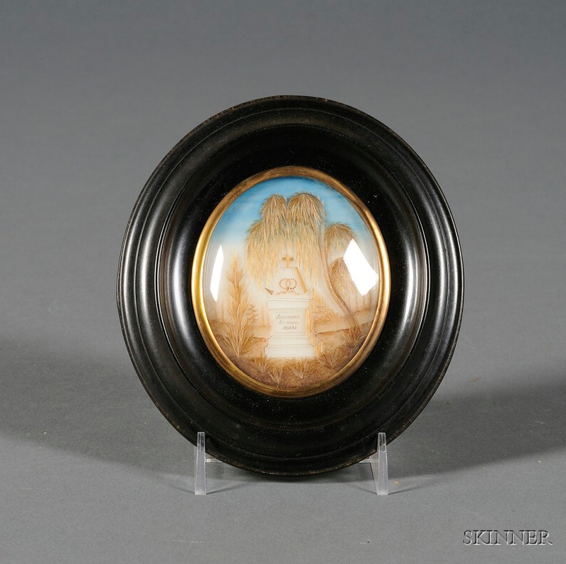 Appraisal: French Miniature Hair Memorial Picture made by Silva Fils Paris