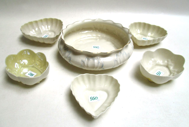 Appraisal: SIX BELLEEK BOWLS in assorted forms such as shell heart