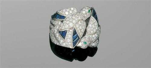 Appraisal: BRILLIANT-CUT DIAMOND SAPPHIRE AND EMERALD RING CARTIER White gold Ref