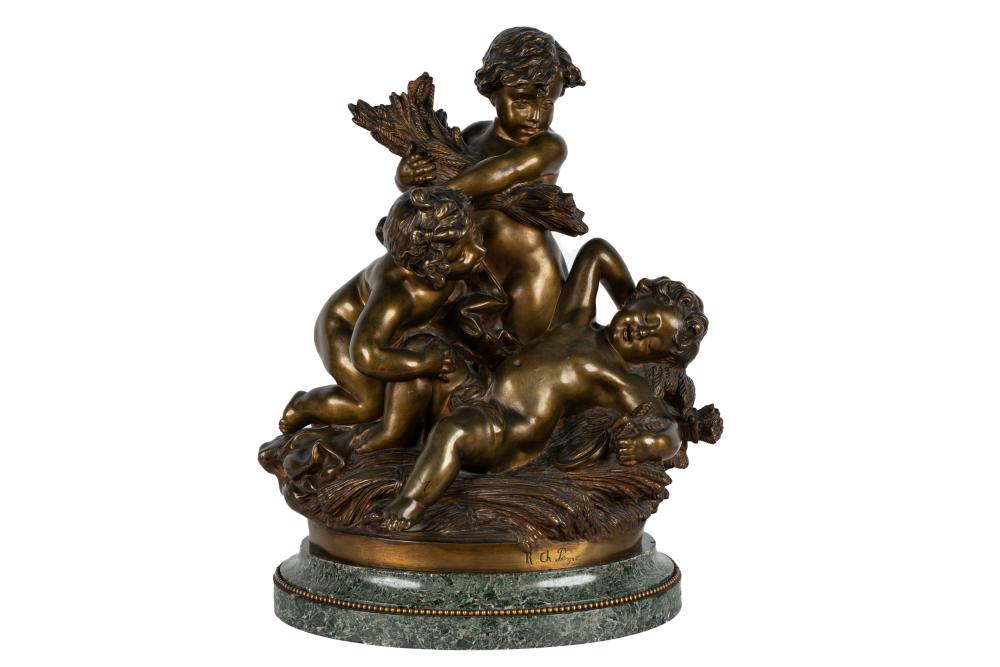 Appraisal: FRENCH BRONZE CHERUB GROUPsigned R CH Peyre stamped to verso