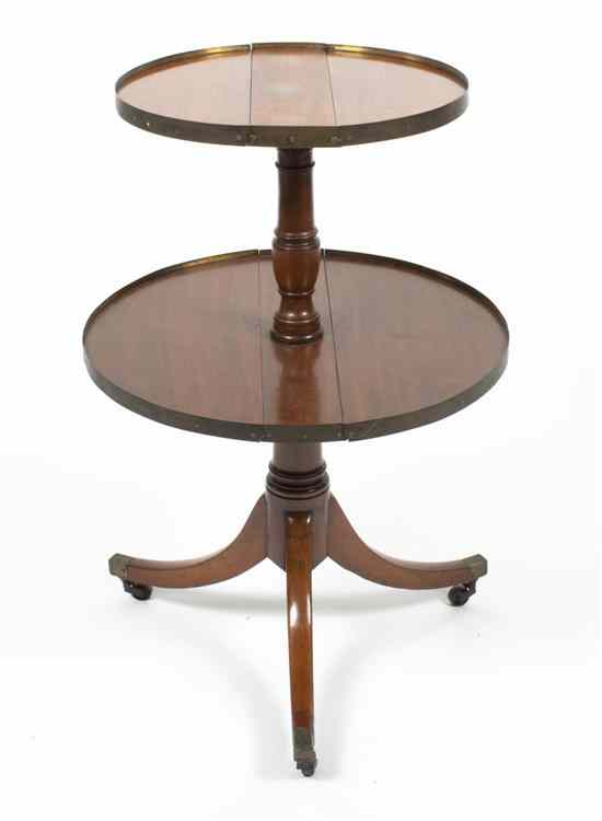 Appraisal: An English Mahogany Two-Tiered Butler's Stand the circular folding top