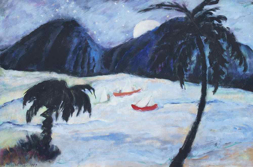 Appraisal: KUZULKA Kierstead American - Tropical Scene With Palms And Boats