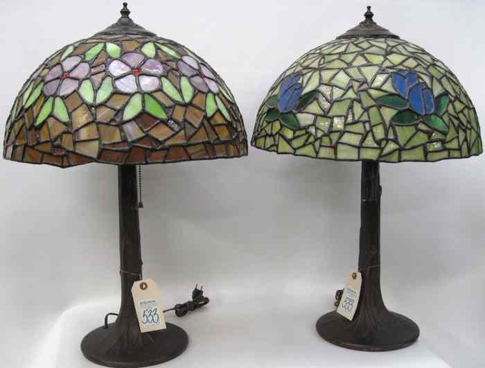 Appraisal: TWO TABLE LAMPS each with stained and leaded glass ''