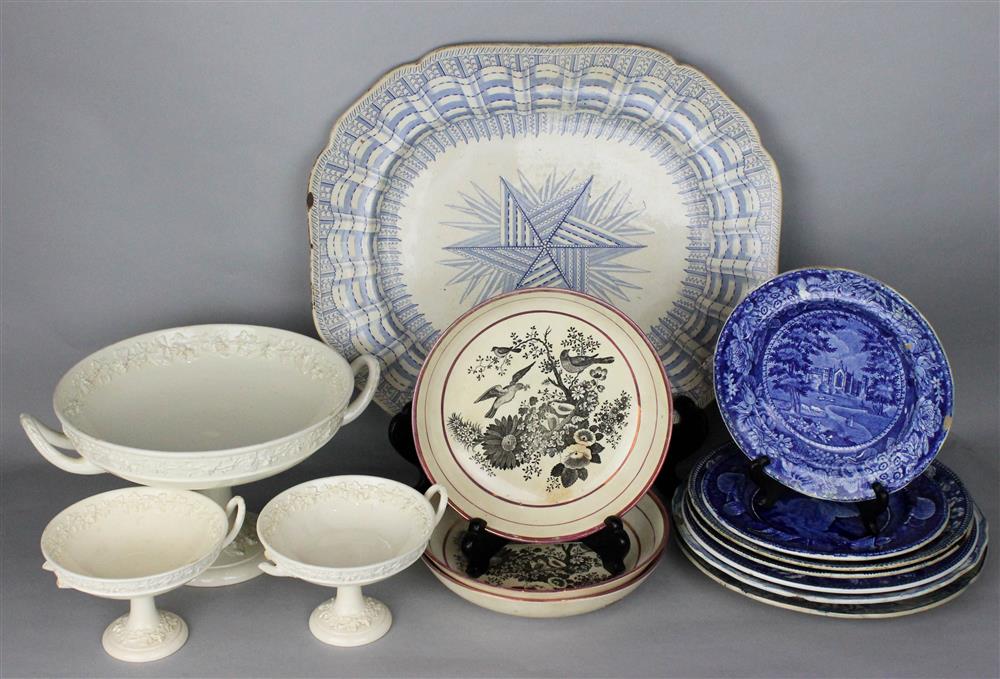 Appraisal: EIGHT ENGLISH STAFFORDSHIRE BLUE AND WHITE PIECES including a Wood