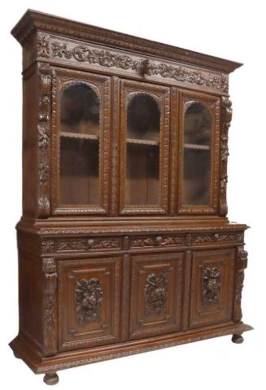 Appraisal: Monumental French carved oak hunt sideboard th c egg-and-dart molded