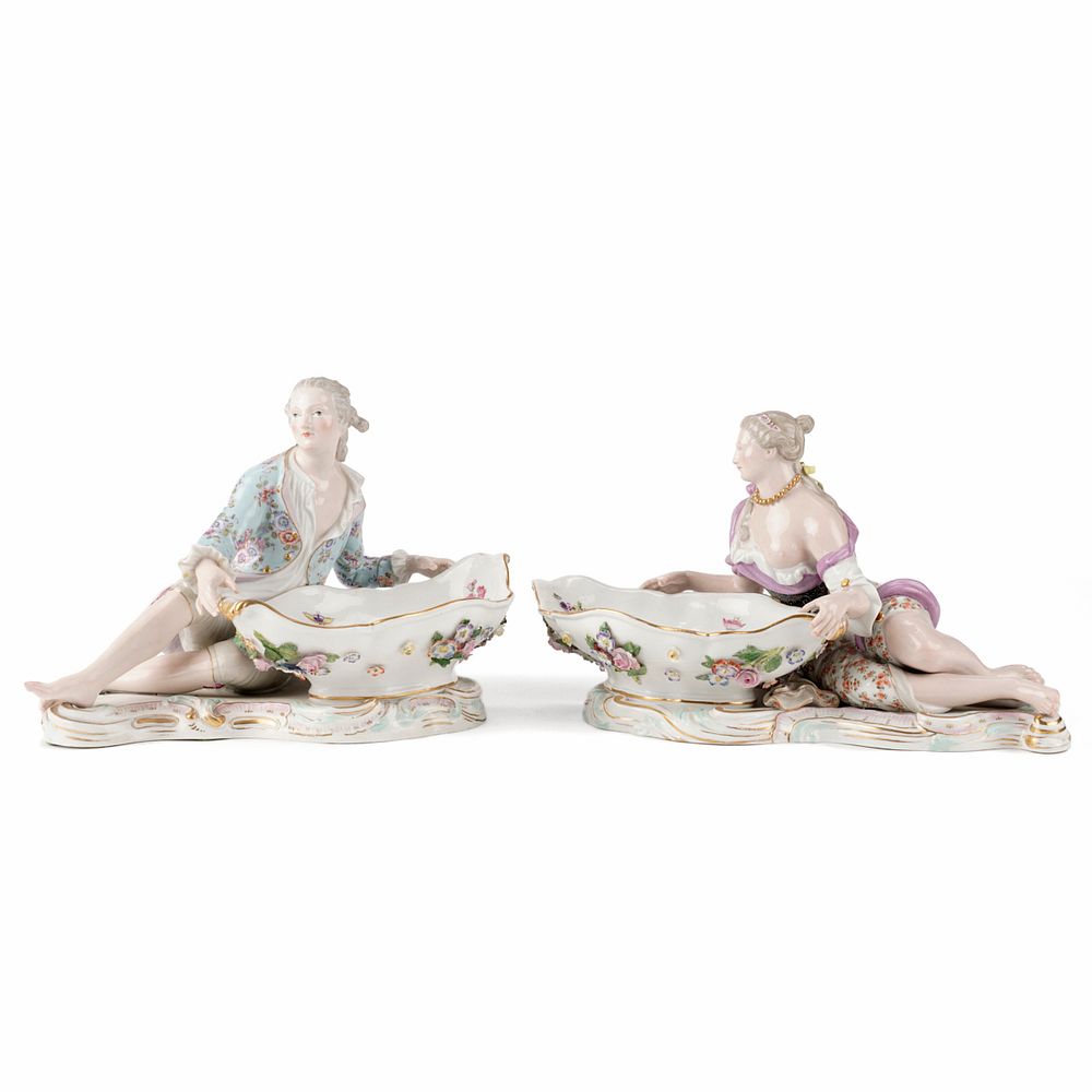 Appraisal: Pair of Meissen Figural Sweet Meat Dishes Pair of Meissen