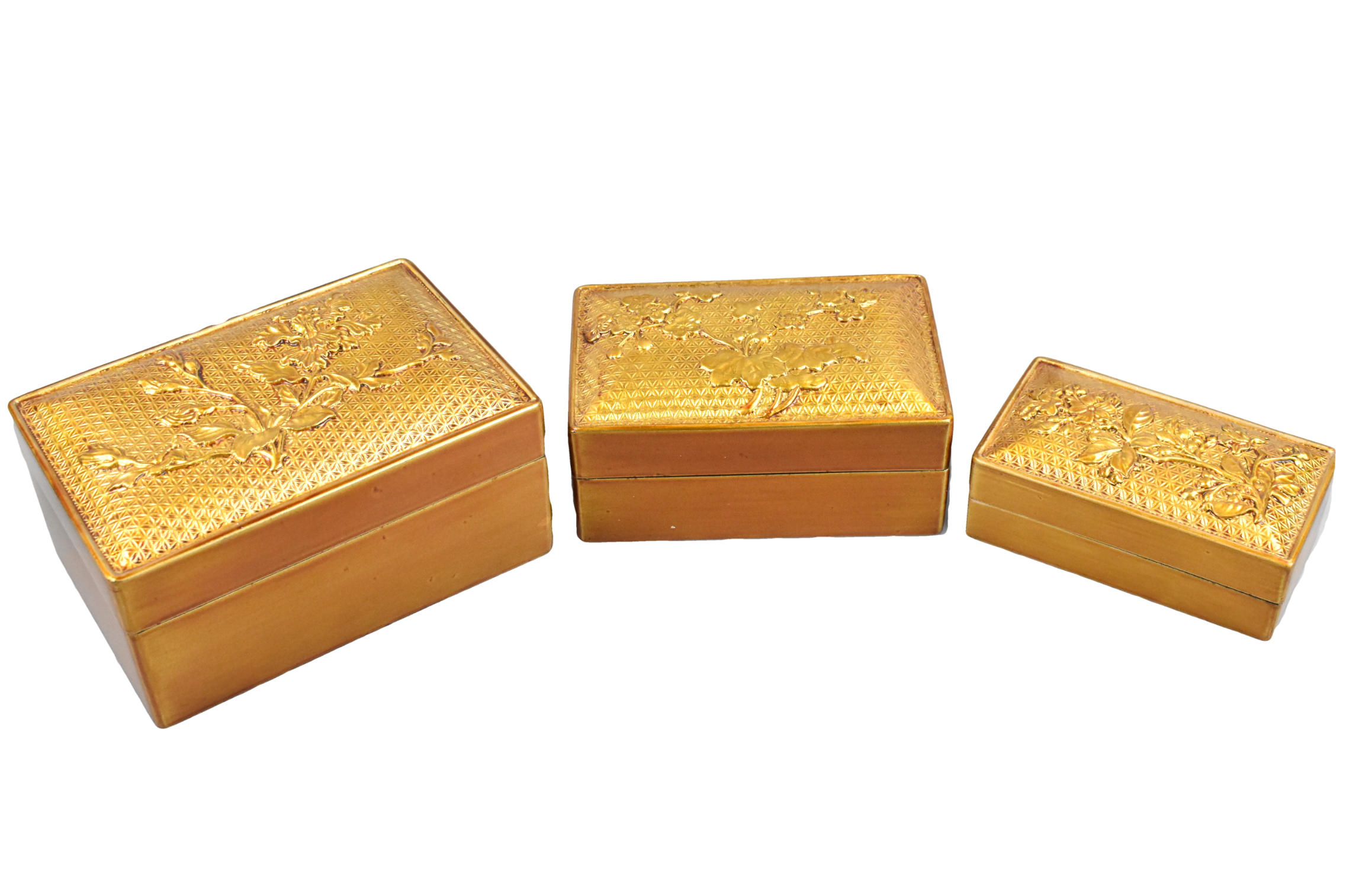 Appraisal: A set of Chinese gilt lacquered covered boxes Boxes each