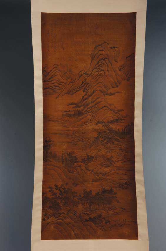 Appraisal: LARGE LANDSCAPE SCROLL Large Chinese ink on silk scroll of