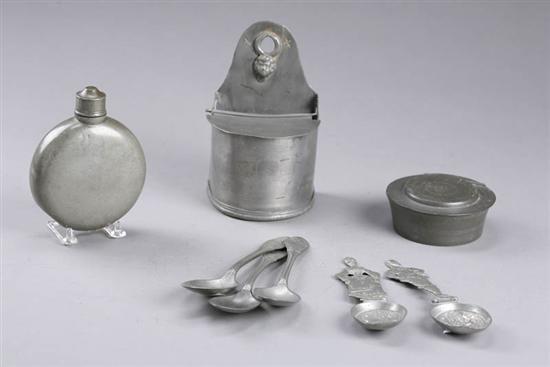 Appraisal: GROUP OF PEWTER American and European th century Hanging box