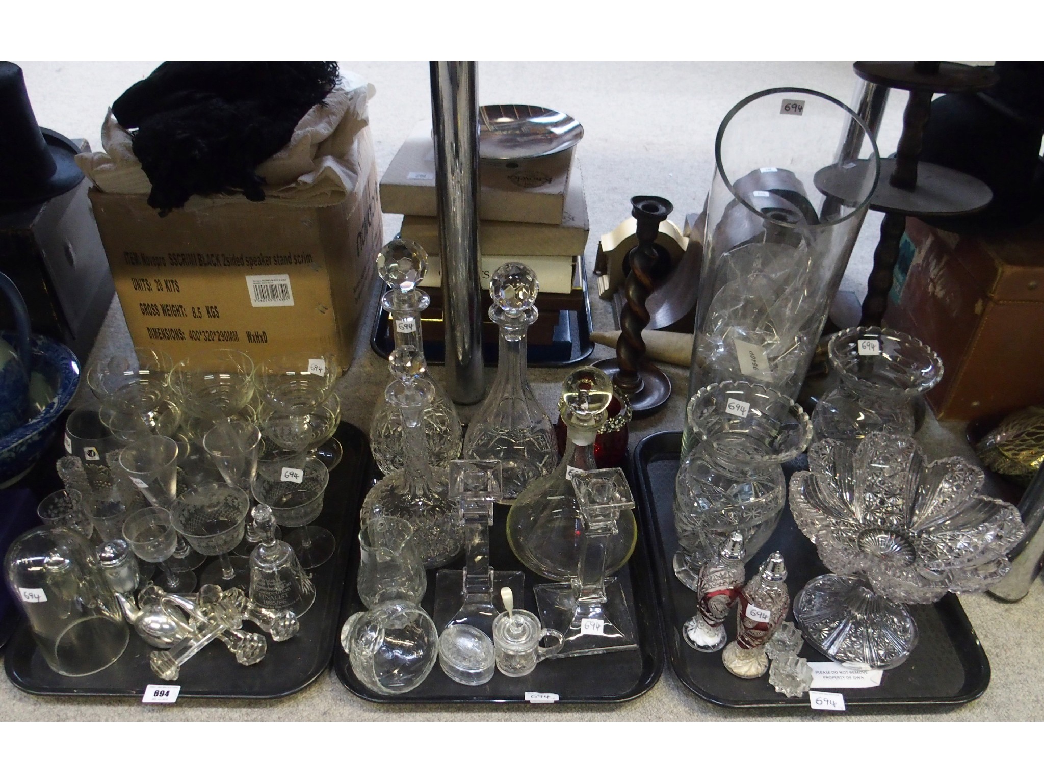 Appraisal: Assorted glass ware including decanters drinking glasses pair of vases