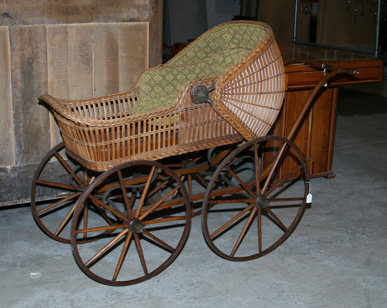 Appraisal: AMERICAN WICKER BABY CARRIAGE Height inches length inches