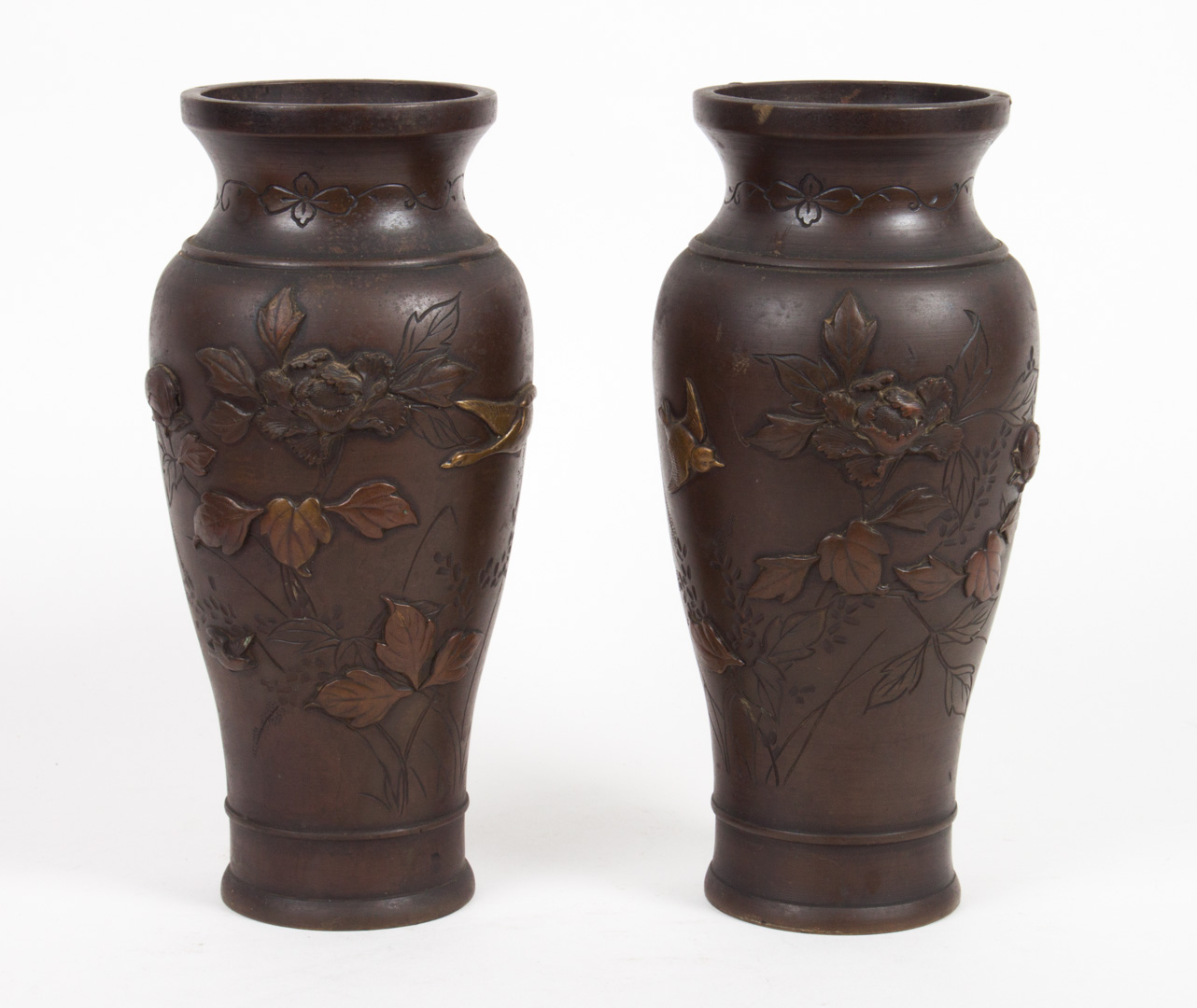 Appraisal: Pair of Japanese bronze baluster vases Meiji period second half-