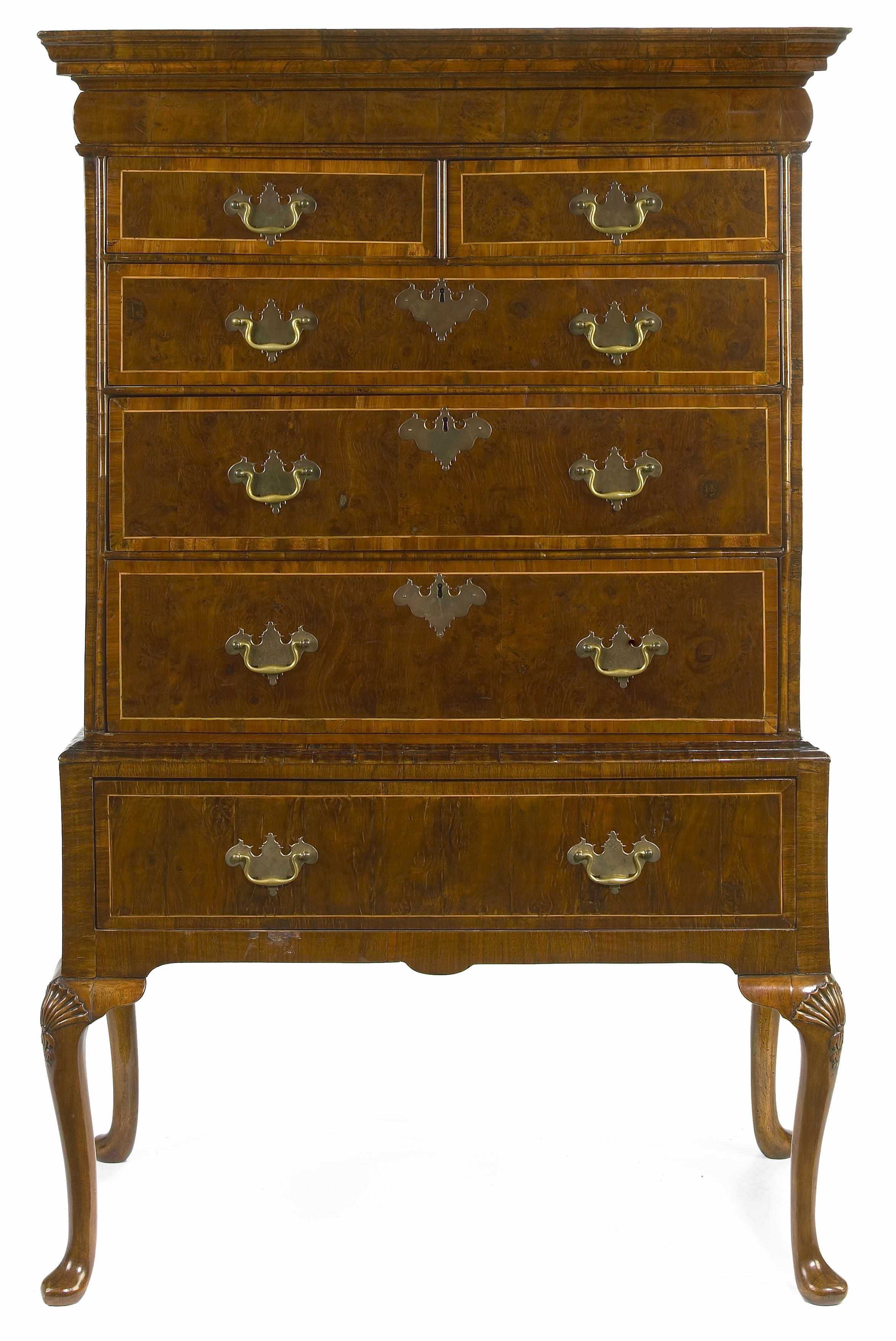 Appraisal: A George I inlaid yew wood and walnut chest on