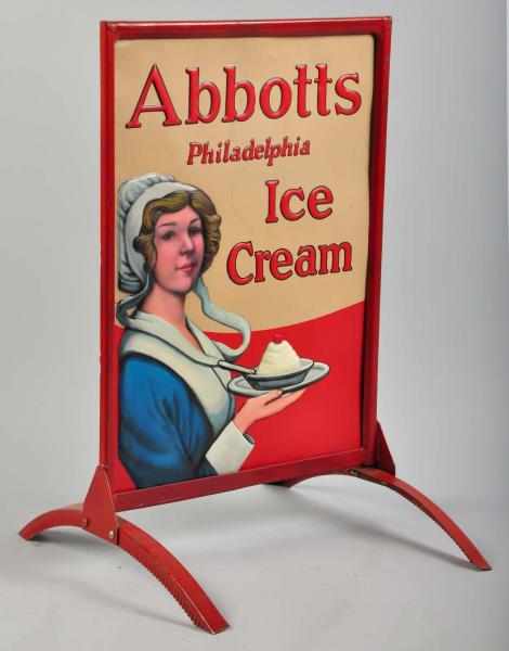 Appraisal: Embossed Tin Abbotts Ice Cream Sidewalk Sign Description With frame