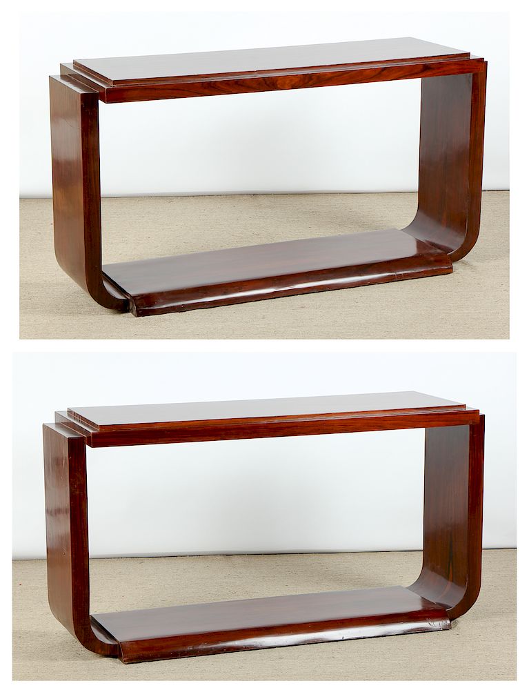 Appraisal: Pair of Modern Rosewood Sofa Tables Consoles Pair of Modern