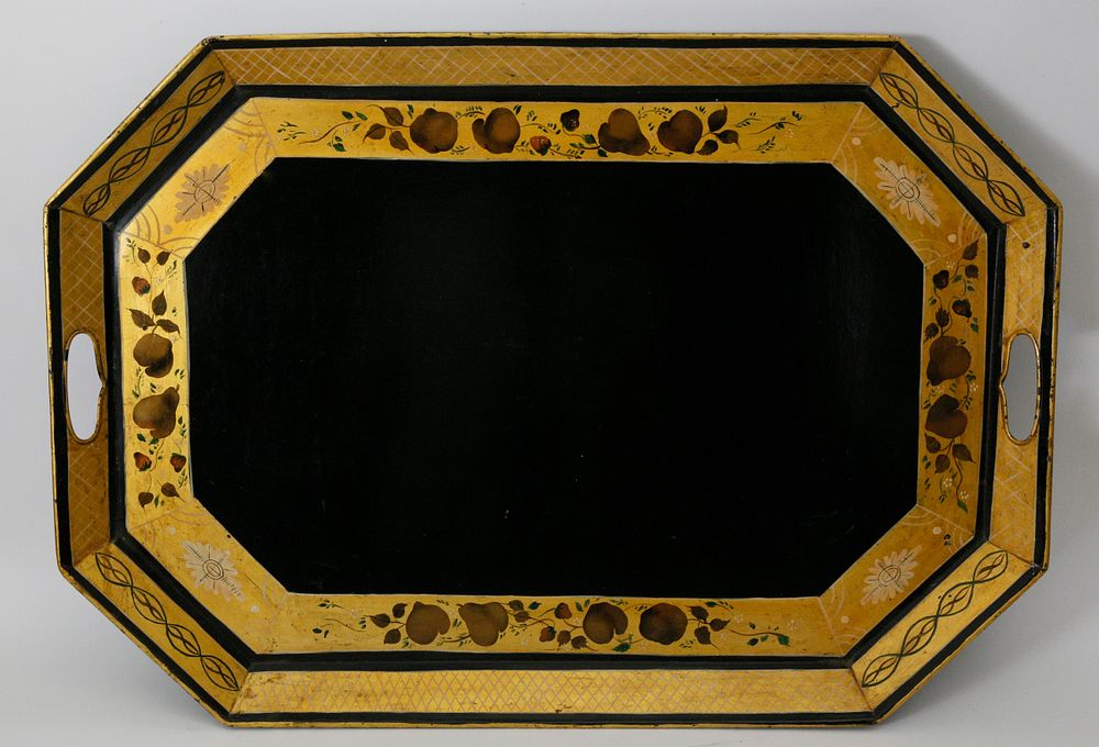 Appraisal: American Gilt Decorated Octagonal Serving Tray circa American Gilt Decorated