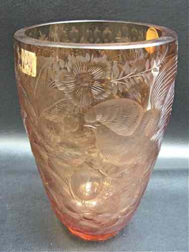 Appraisal: CZECHOSLOVAKIA CRYSTAL ART GLASS VASE amber crystal hand cut and