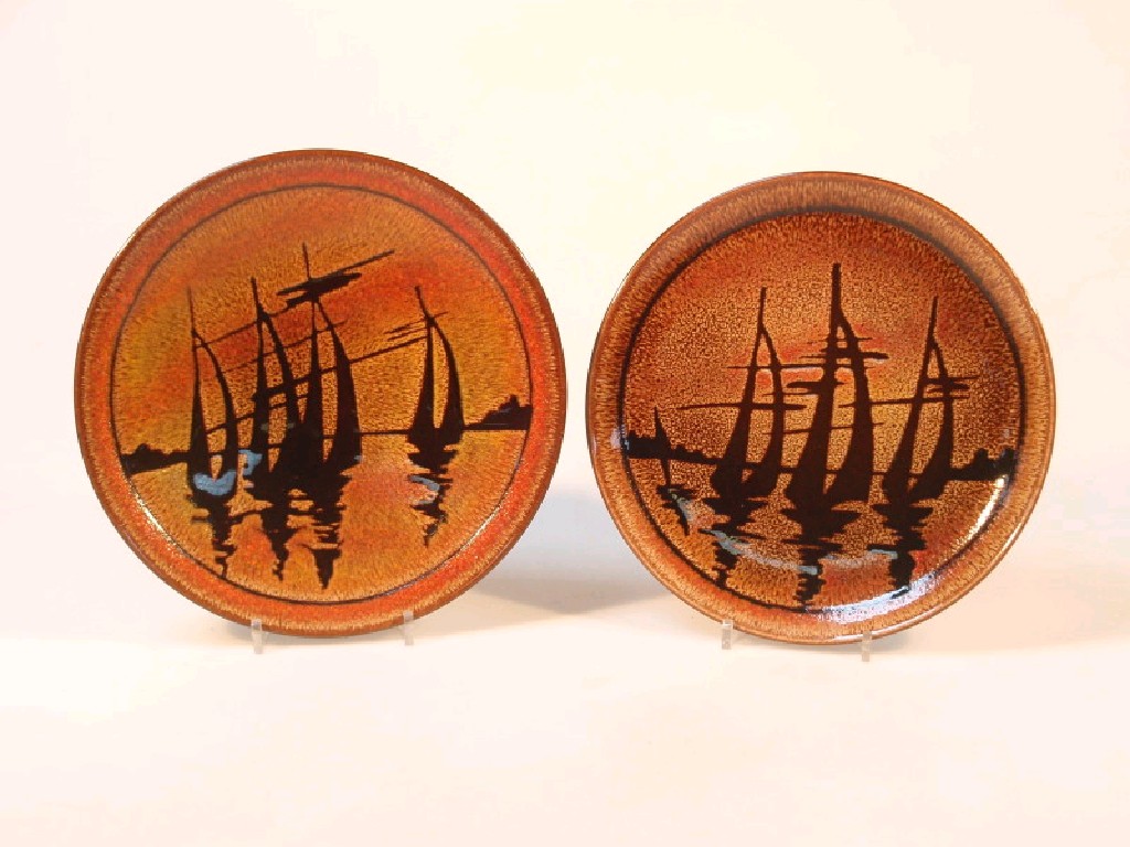 Appraisal: Two Poole Aegean plates both decorated with sailing boats cm