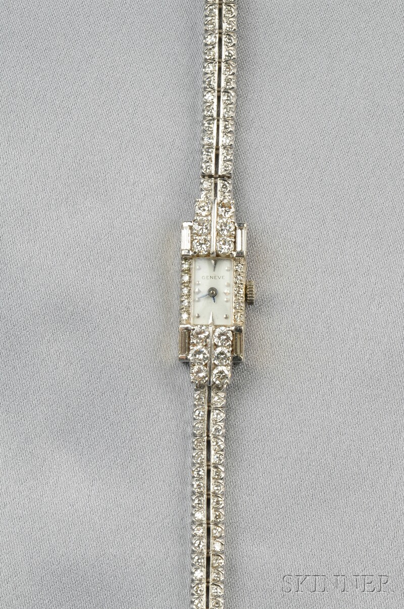 Appraisal: Lady's kt White Gold and Diamond Wristwatch the white dial