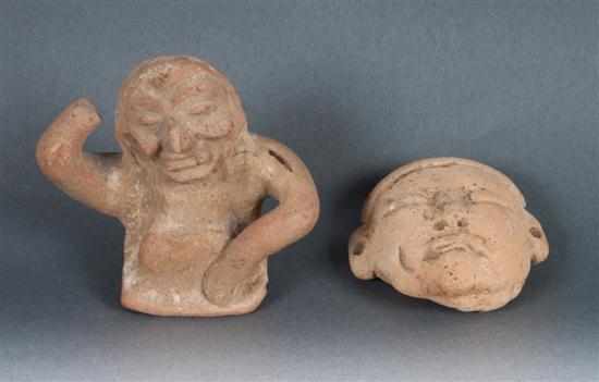 Appraisal: Two Pre-Columbian earthenware artifacts Mayan seated woman one arm raised