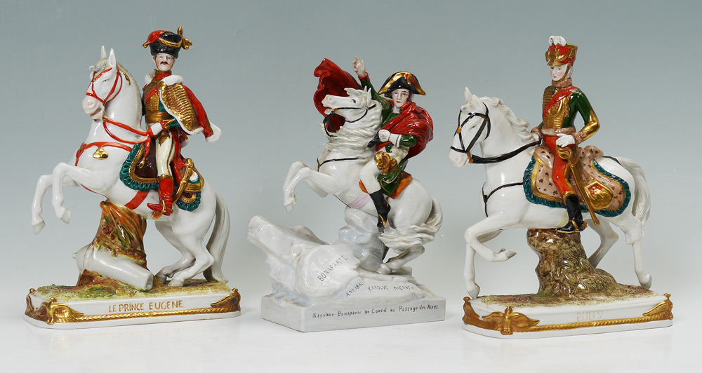 Appraisal: SCHEIBE-ALSBACH PORCELAIN MILITARY HORSEMAN FIGURES Porcelain figures of Napoleon Prince