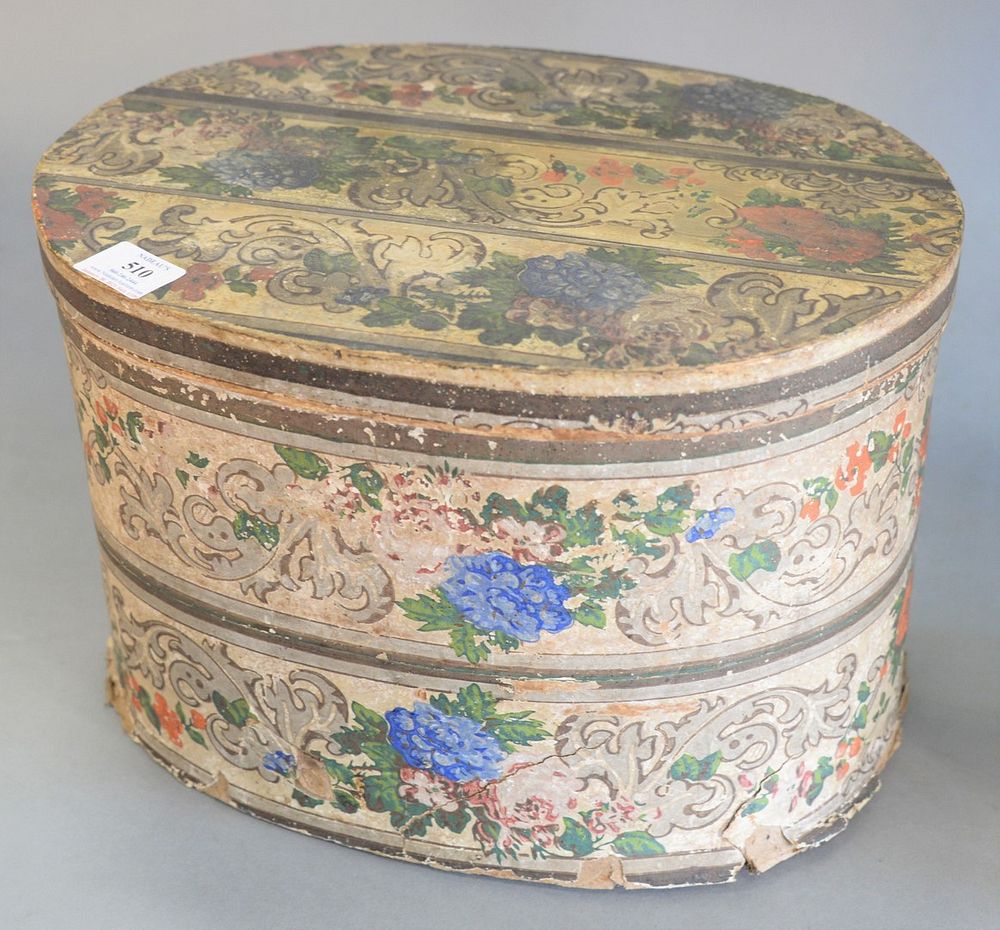 Appraisal: Large Oval Wallpaper Box with floral motif unmarked height inches