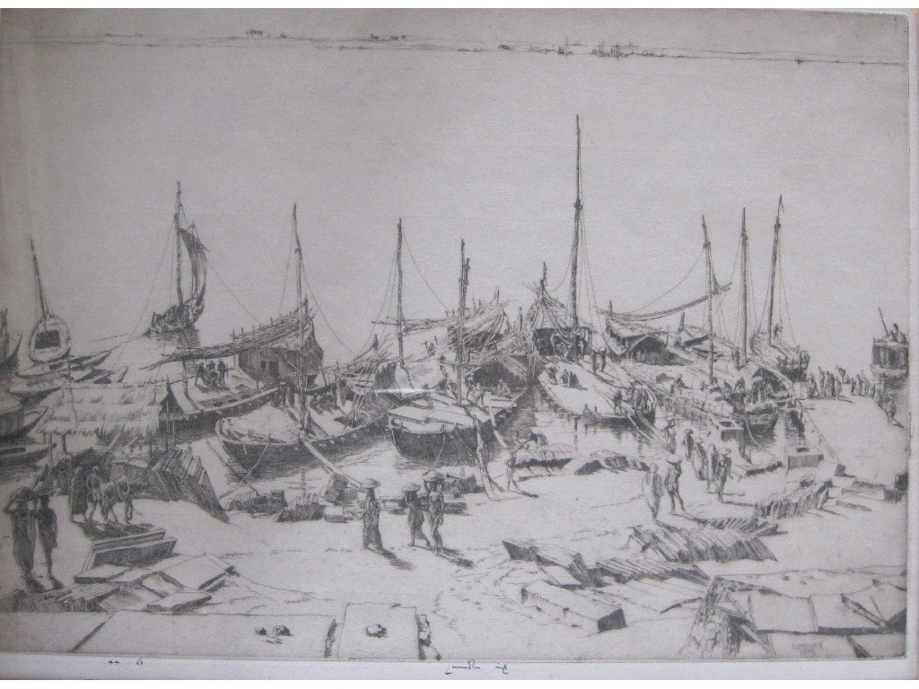 Appraisal: ERNEST STEPHEN LUMSDEN RE RSA - Etching 'Unloading cargo' signed