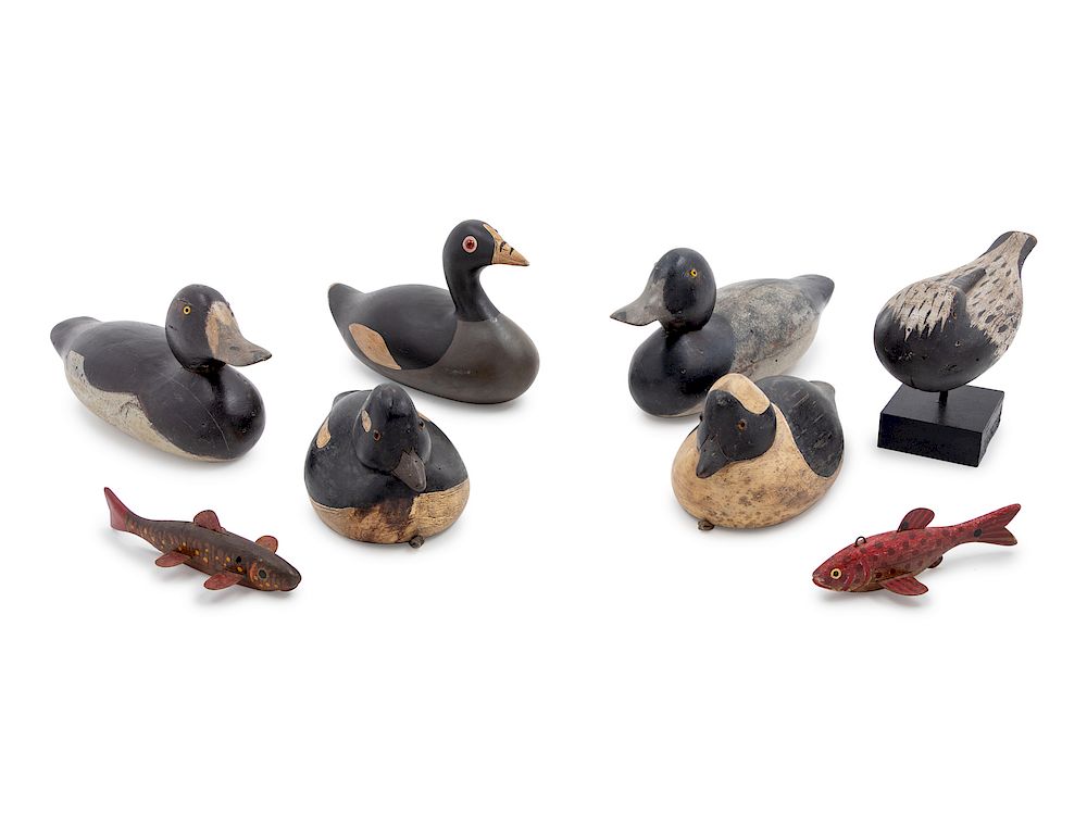 Appraisal: Six Carved and Painted Wood Duck Decoys Six Carved and