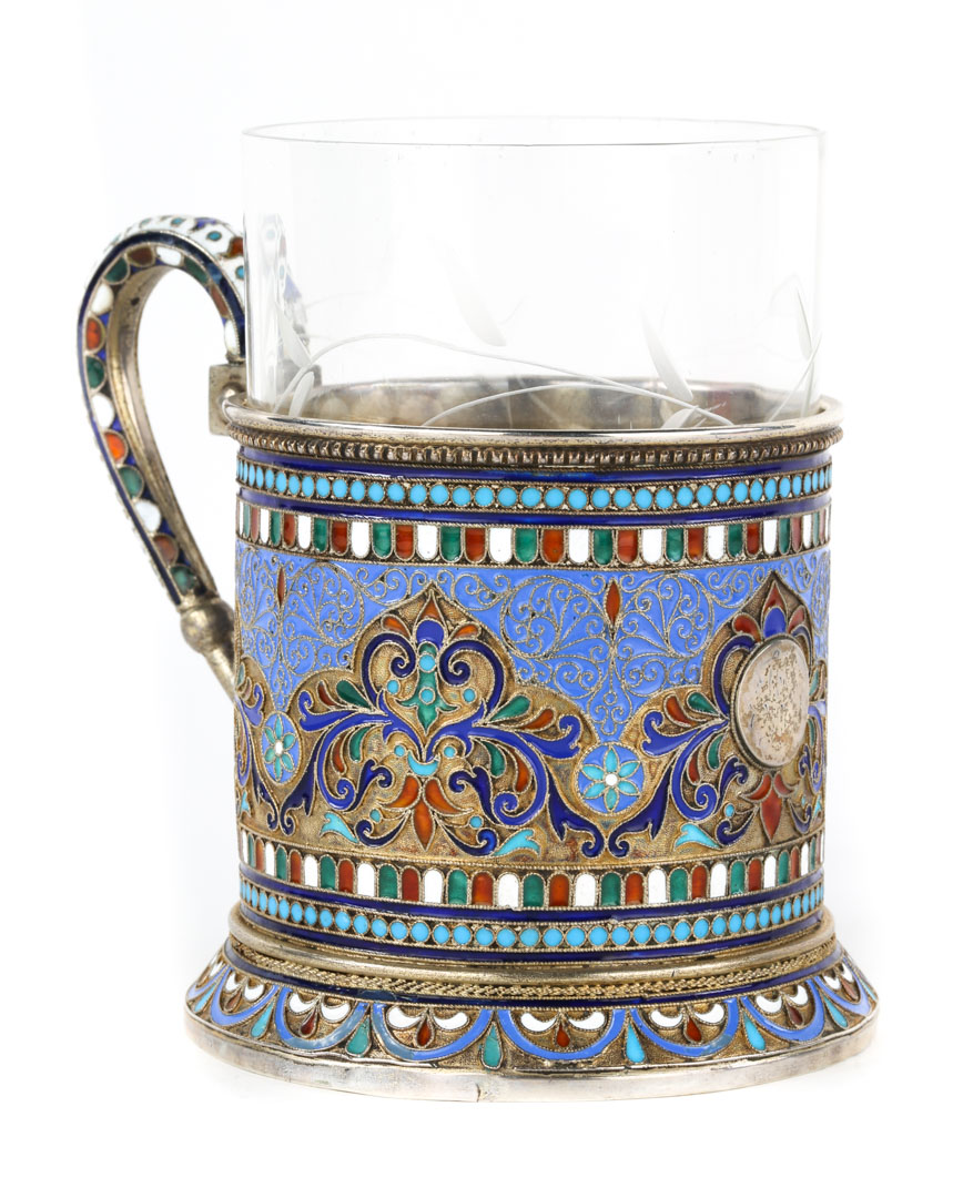 Appraisal: Russian cloisonne enamel silver-gilt cup holder possibly Ivan Saltykov Moscow