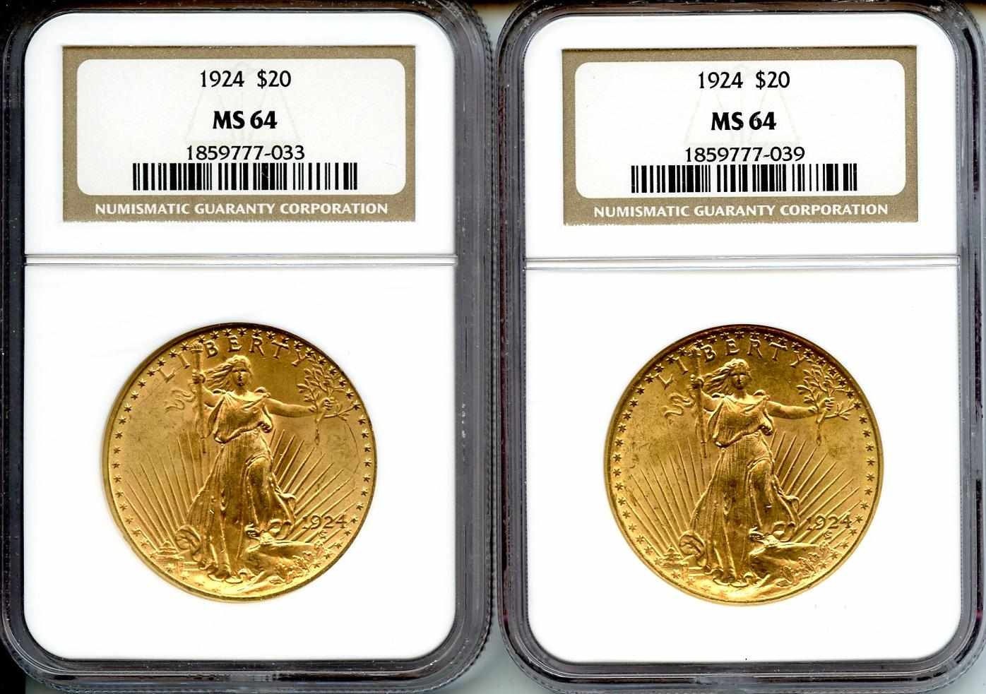 Appraisal: MS NGC One coin is green-gold in color the other