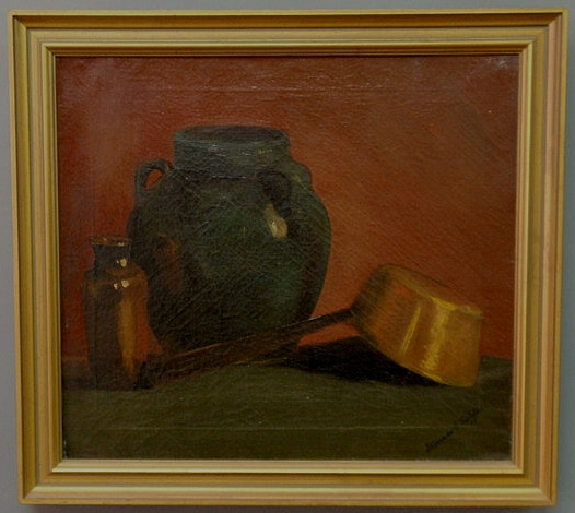 Appraisal: Oil on canvas still life painting signed Florence O Richter