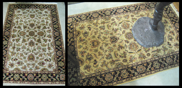 Appraisal: TWO HAND KNOTTED ORIENTAL AREA RUGS Indo-Persians similar floral patterns