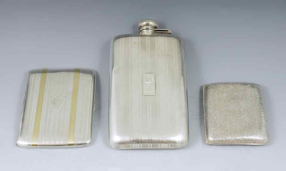 Appraisal: PIECE STERLING FLASK CASES To include Webster Co Sterling flask