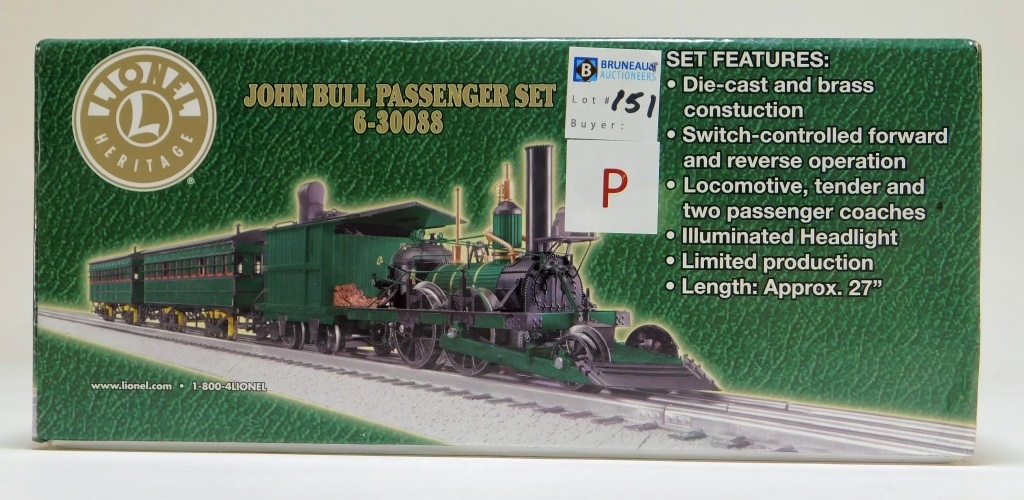 Appraisal: LIONEL JOHN BULL PASSENGER O GAUGE ELECTRIC TRAIN Item no