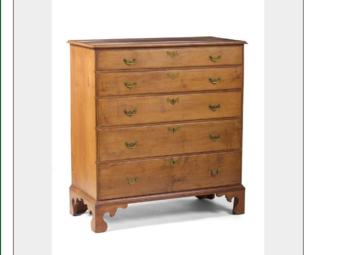 Appraisal: AMERICAN COUNTRY MAPLE TALL CHEST WITH FIVE GRADUATED DRAWERS RAISED