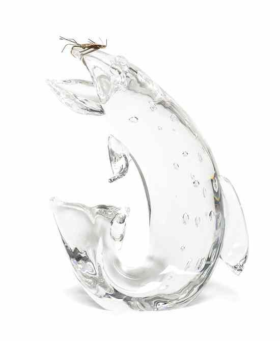 Appraisal: A Steuben Molded Glass Sculpture Trout and Fly designed by