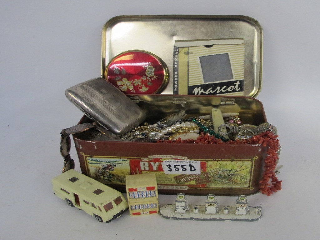 Appraisal: Box of miscellania - costume silver cigarette case etc