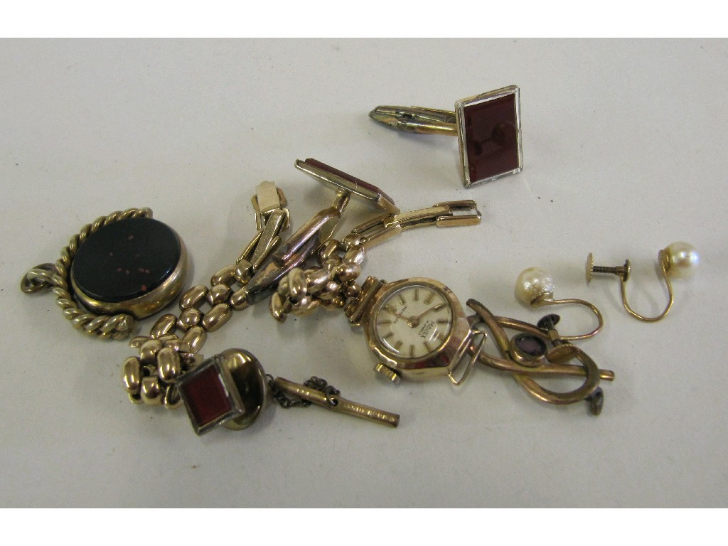 Appraisal: Lot comprising ct gold bracelet watch by Majex a pair