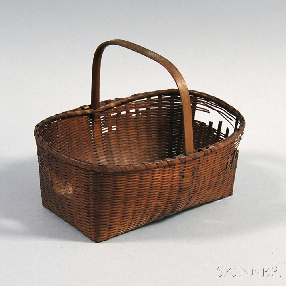 Appraisal: Shaker Small Fancy Woven Splint Basket Mount Lebanon New York