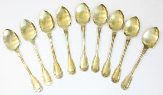 Appraisal: Set of French Sterling Silver Vermeil Spoons Hallmarked with maker's