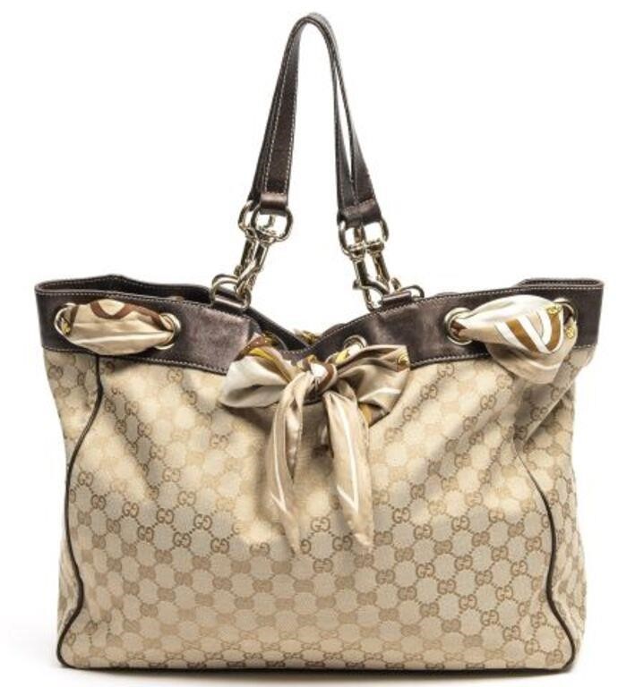 Appraisal: Gucci Large Positano Scarf shoulder bag in beige monogram canvas