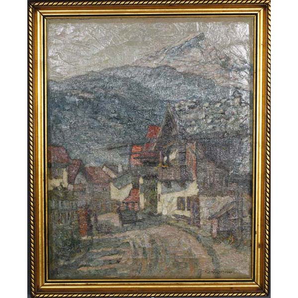 Appraisal: F Brandt mid th Century Bavarian scenic village landscapeoil on