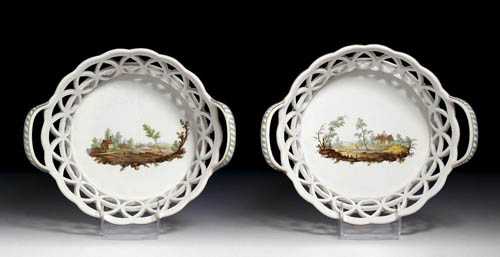 Appraisal: PAIR OF OPENWORK BASKETS F rstenberg circa With landscape vignettes