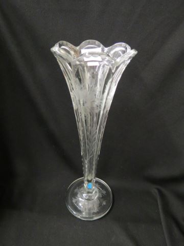 Appraisal: Heisey Etched Glass Trumpet Vase floral excellent